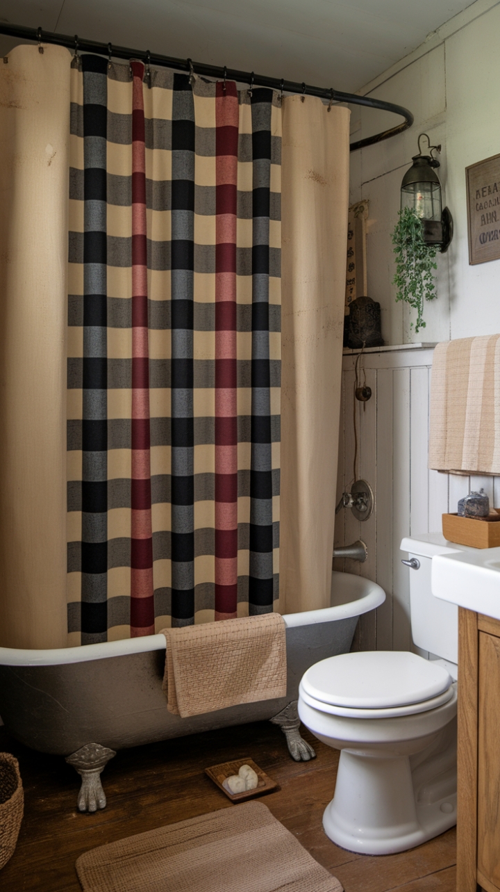Cozy Cabin Charm: Buffalo Check Shower Curtain for Rustic Bathroom Style