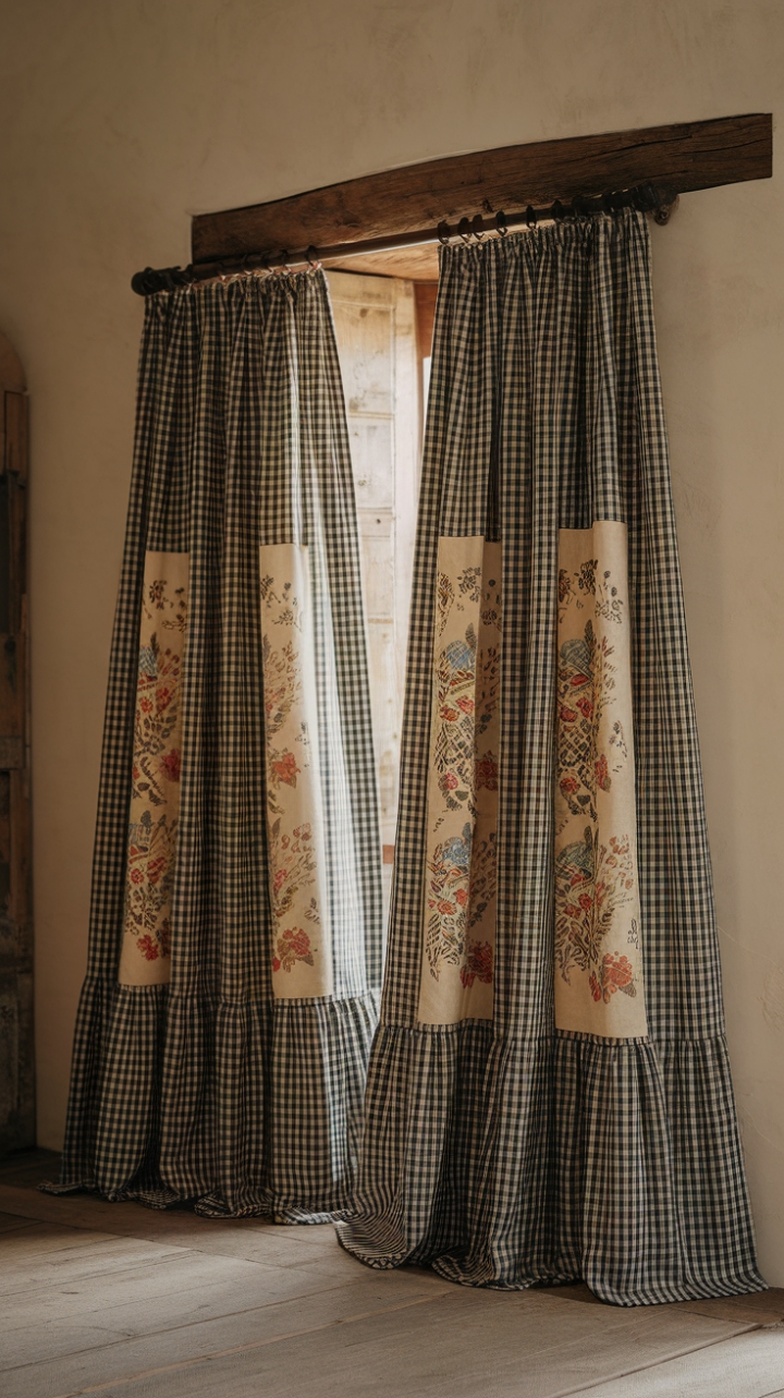Cozy Country Vibe with Floral Checkered Drapes