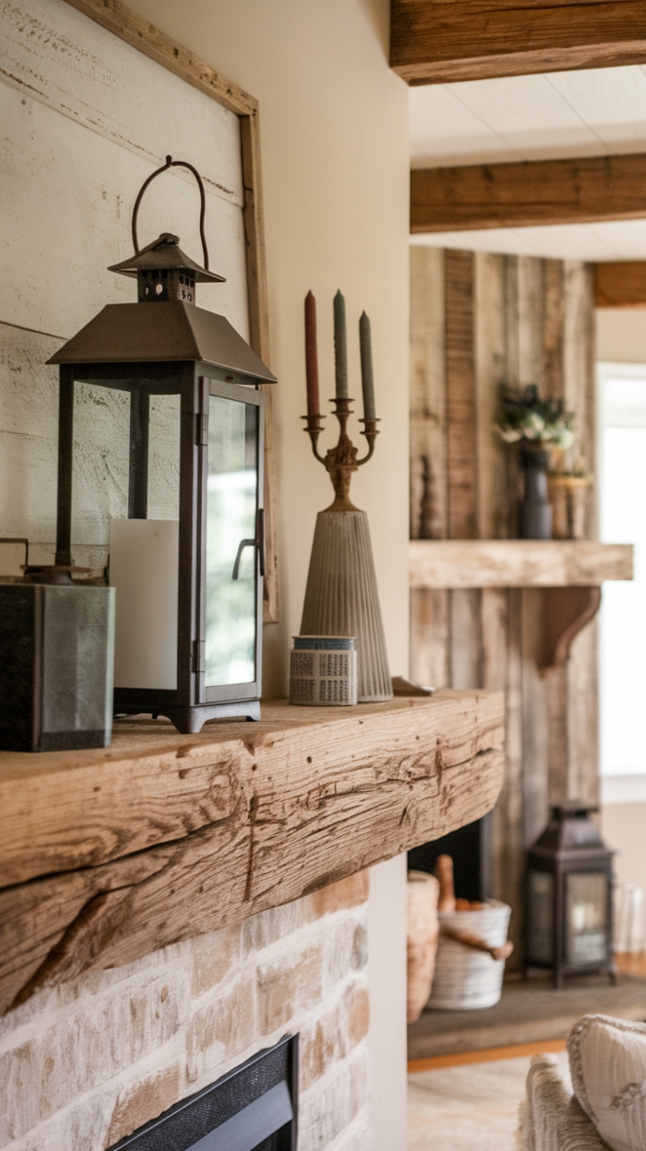 Rustic Wood Beam Mantle Sets Cozy Farmhouse Tone
