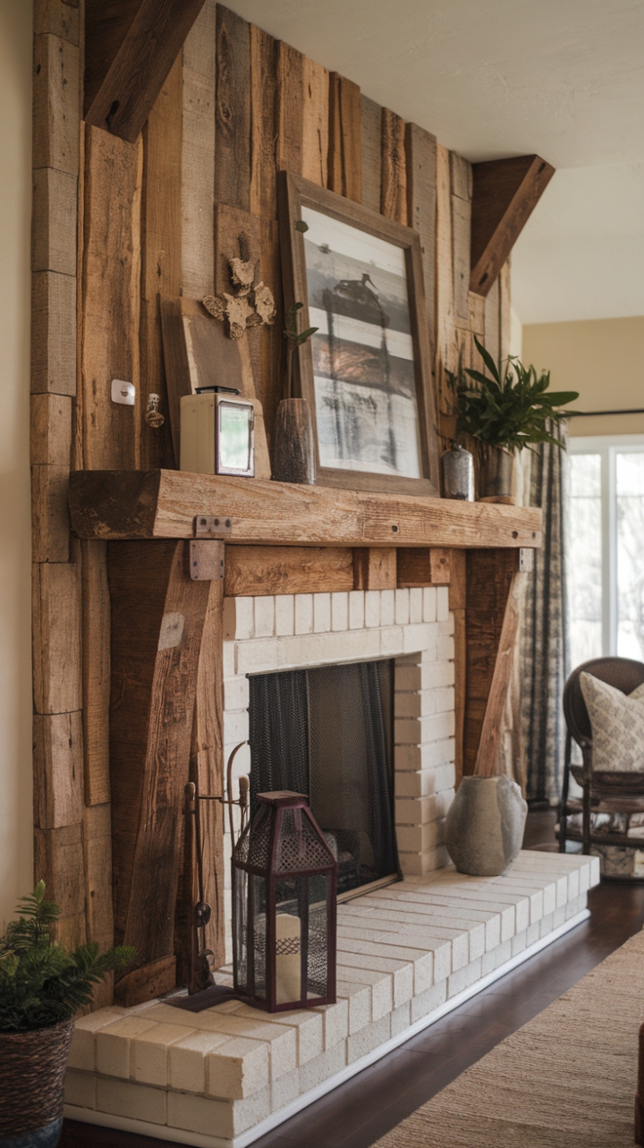 Rustic Elegance: A Barnwood Mantle Brings Country Charm to the Fireplace