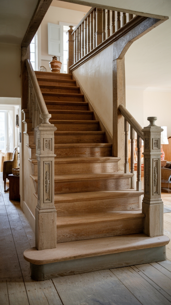 Rustic Charm: Weathered Wood and Decorative Banister