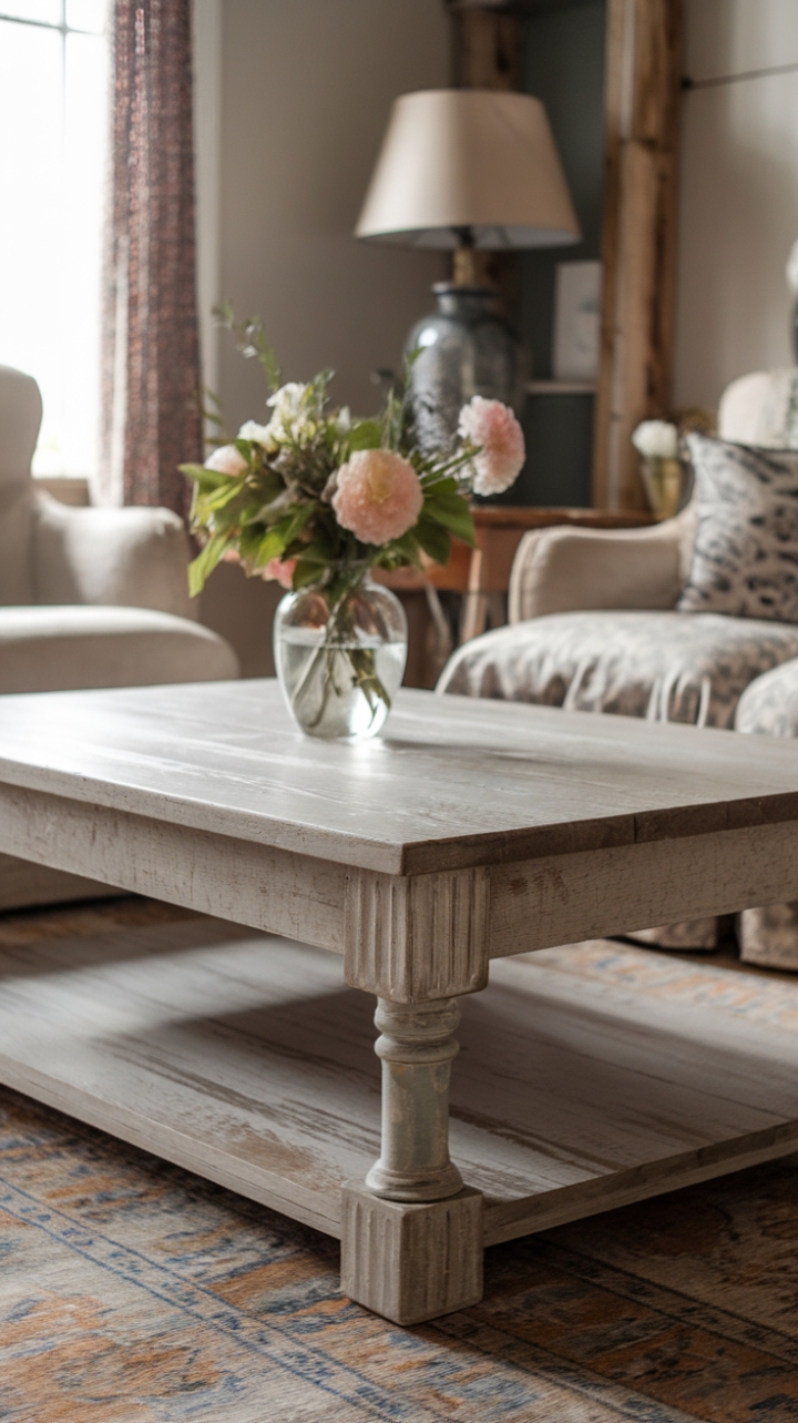 Country Charm Coffee Table with Distressed Finish