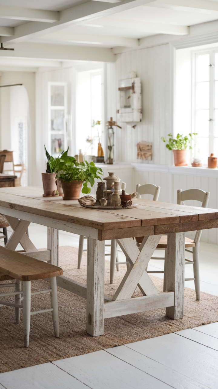 Charming Rustic Farmhouse Kitchen with Reclaimed Wood Table