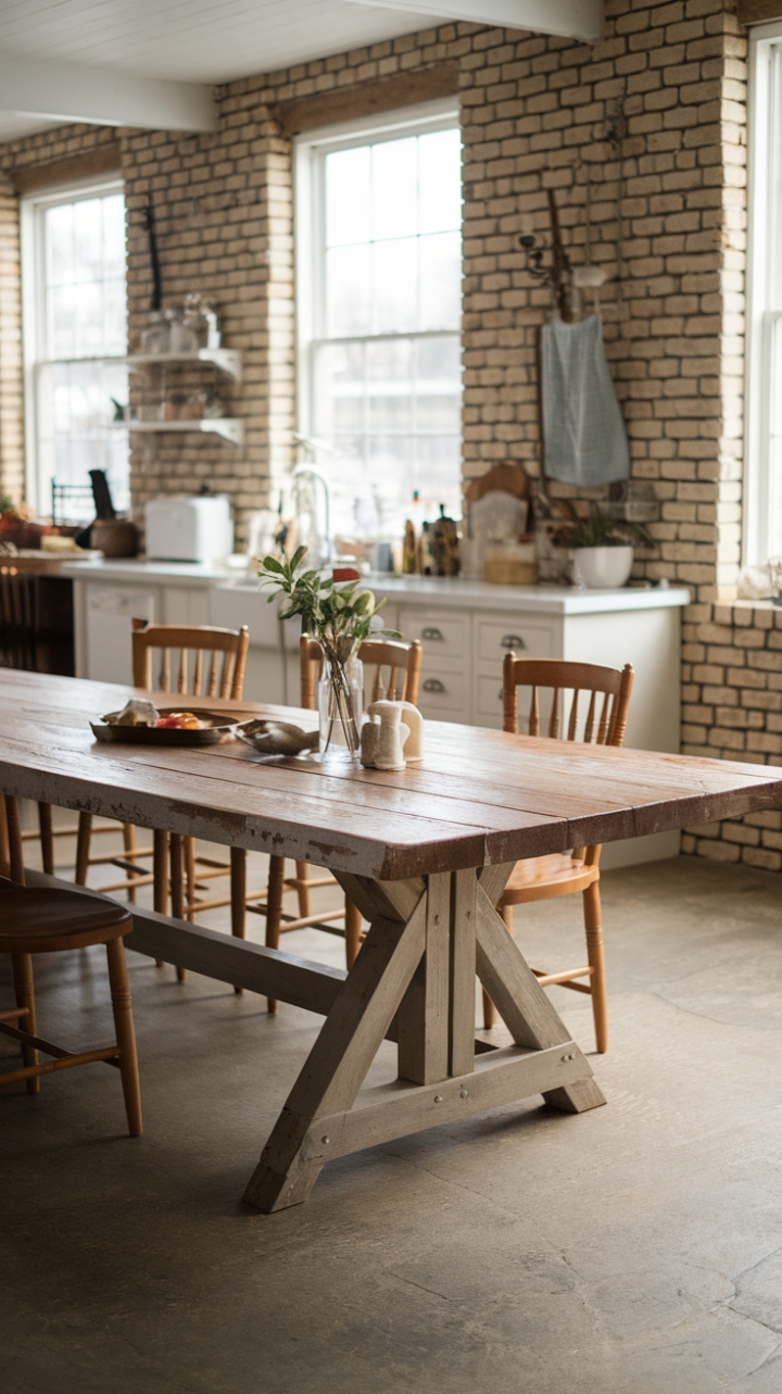 Industrial Meets Warmth: Barnwood Finish Dining Table in a Rustic Kitchen