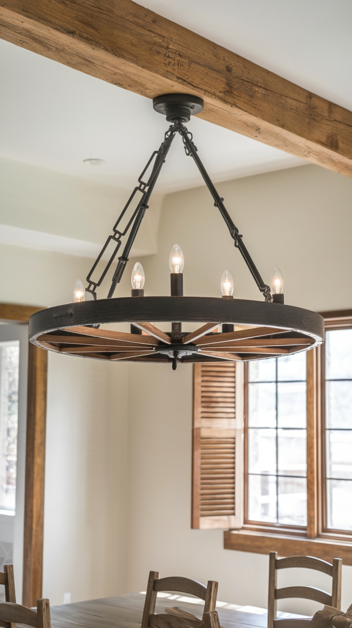 Statement Wagon Wheel Light Anchors Inviting Space