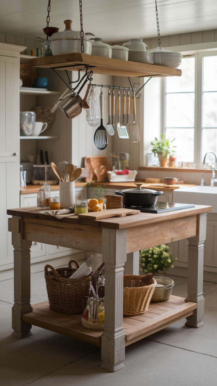 Rustic Island as the Heart of a Cozy Farmhouse Kitchen