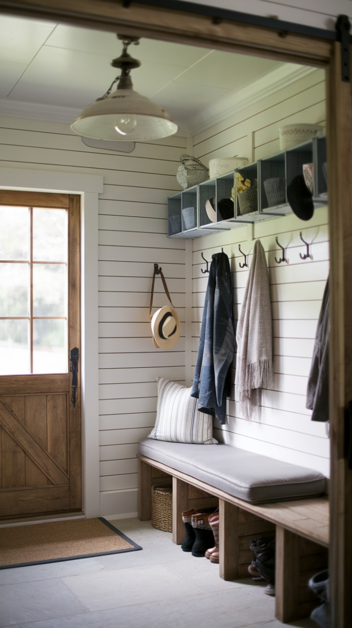 Cozy Farmhouse Entryway with Shiplap and Vintage Details