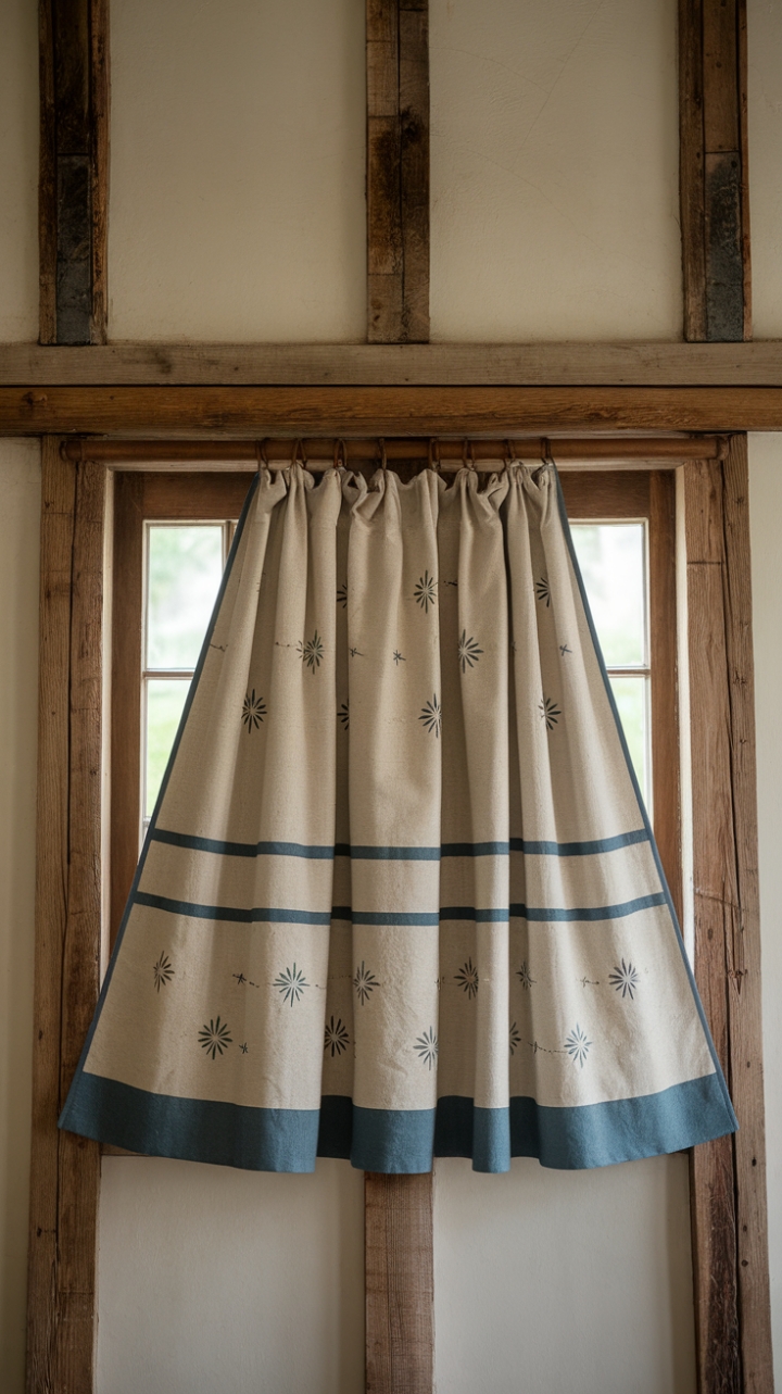 Rustic Charm: Blue Striped Curtain with White Stars