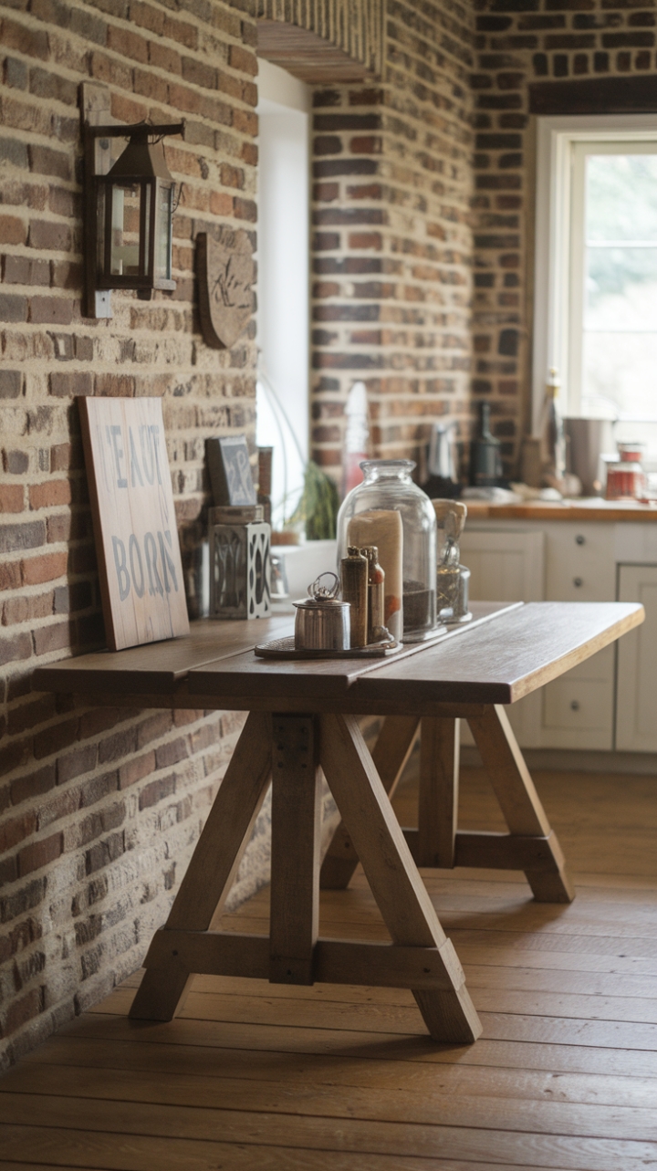 Rustic Trestle Dining Table Complements Cozy Country Kitchen