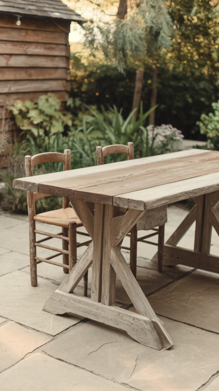 Rustic Reclaimed Wood Table in Lush Garden Setting