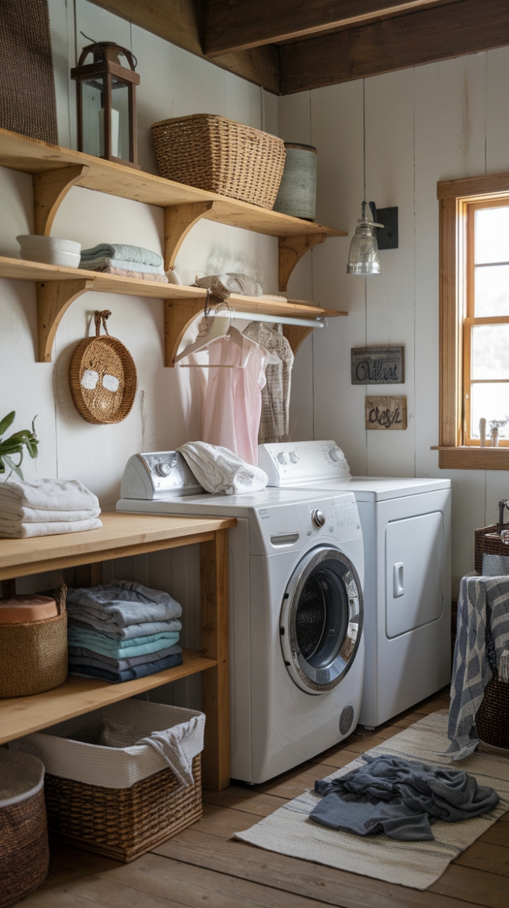 Charming Farmhouse Laundry Room with Rustic Warmth