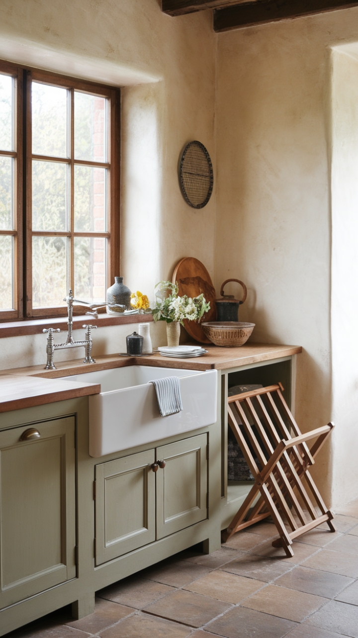 Charming Country Kitchen with Fireclay Sink and Rustic Touches