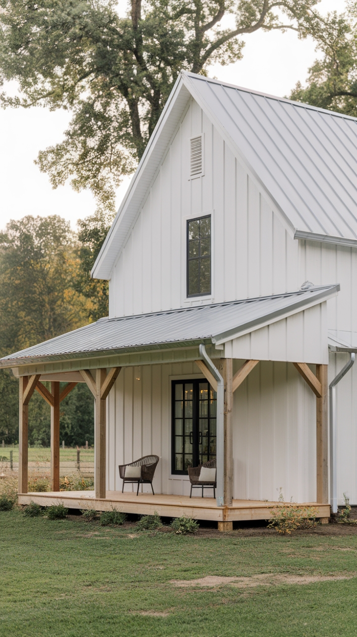 Contemporary Farmhouse Charm with Crisp White Exterior and Black Accents