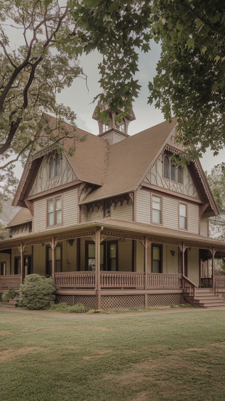 Victorian Charm: A 19th-Century Queen Anne Farmhouse with Gothic and Folk Influences