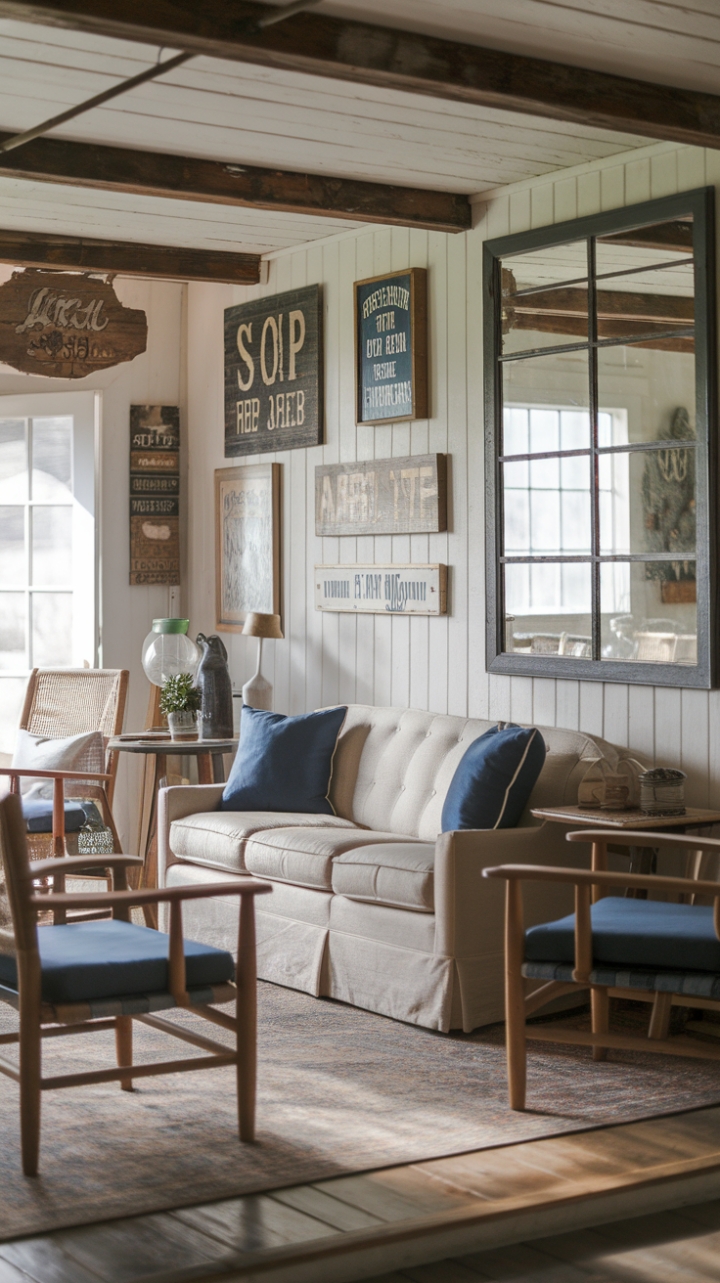 Vintage-Inspired Serenity: A Cozy Modern Farmhouse Living Room