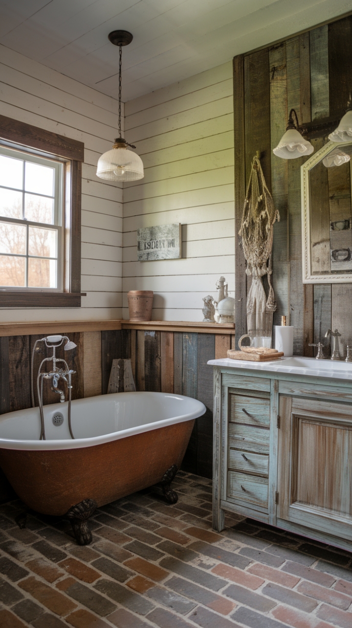 Vintage Charm: Rustic Retreat with Cast Iron Tub and Reclaimed Wood