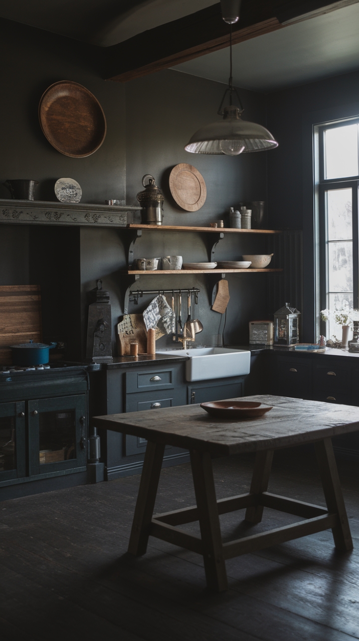 Moody Farmhouse Charm: A Dark and Inviting Kitchen