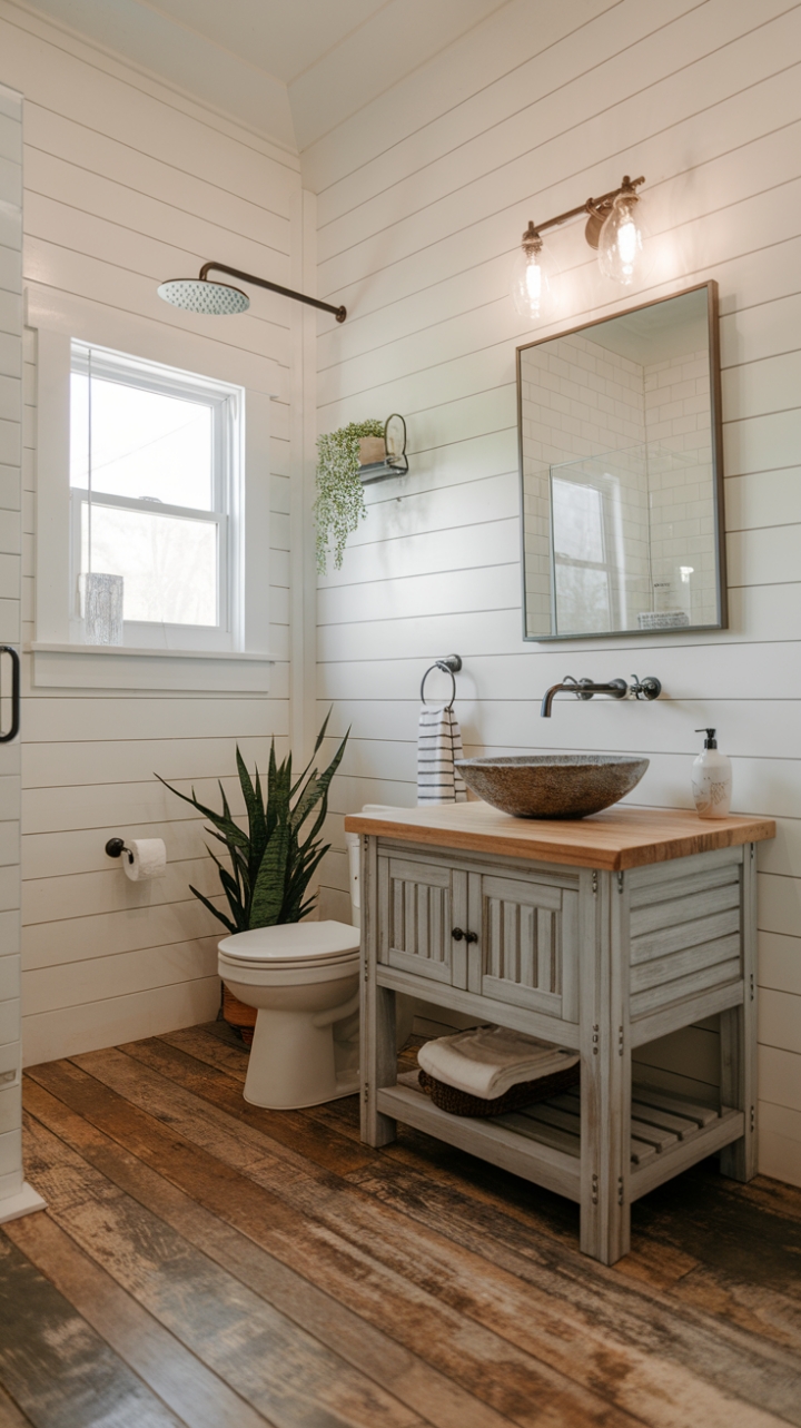 Contemporary Farmhouse Bathroom: A Perfect Blend of Natural Materials and Modern Elegance