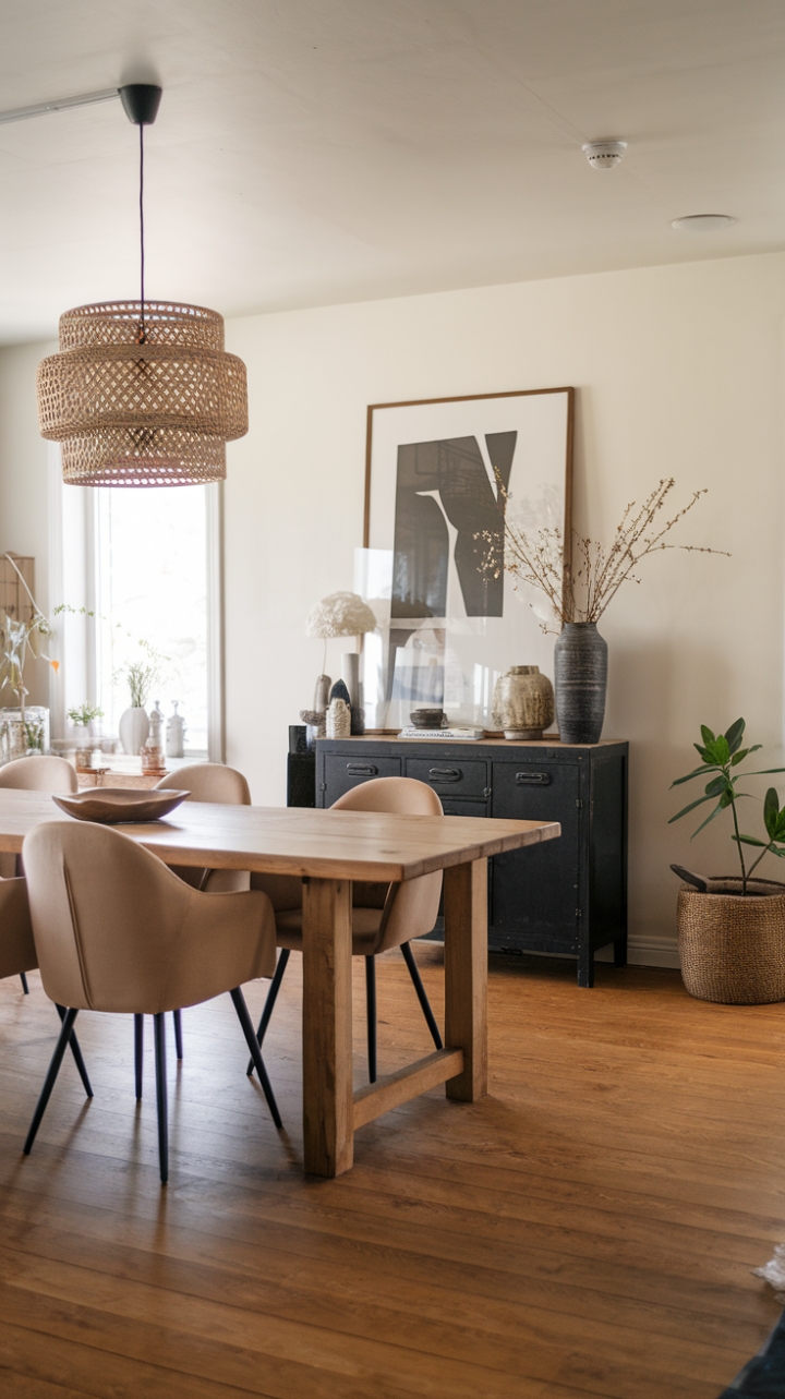 Rustic Modern Meets Scandinavian Simplicity in a Warm Minimalist Dining Space