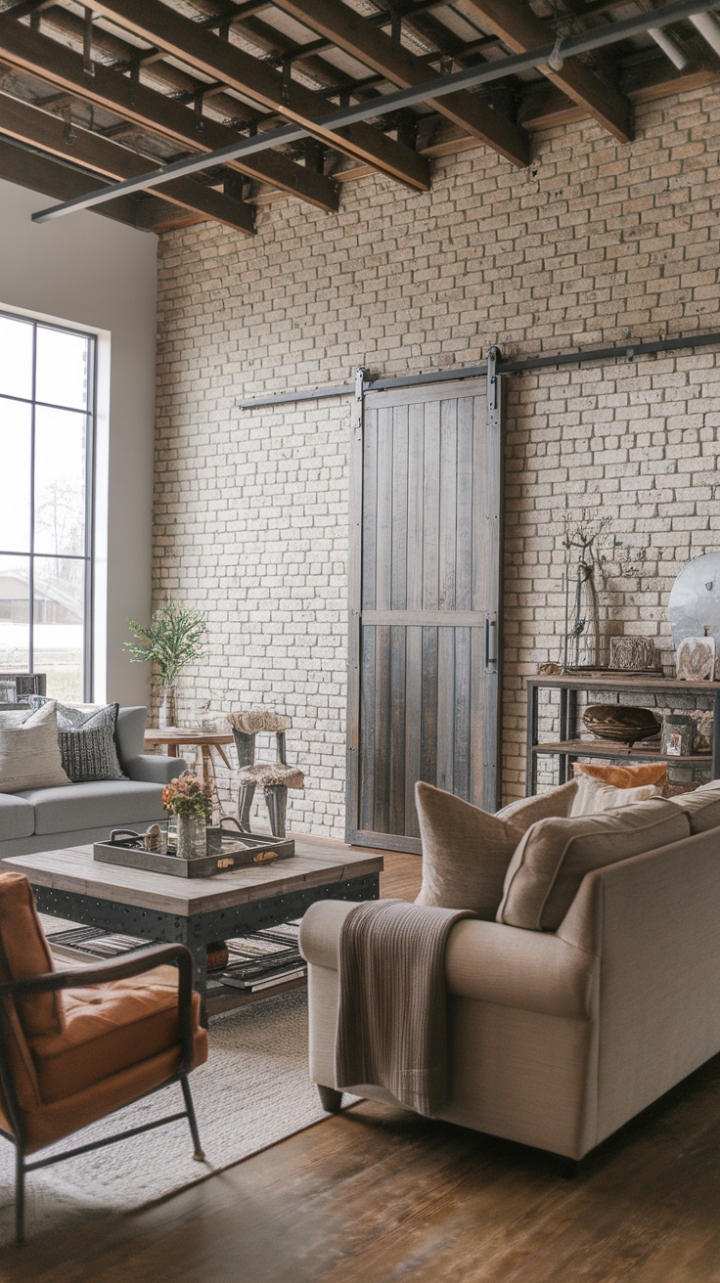 Farmhouse Industrial Fusion: Reclaimed Wood and Exposed Brick