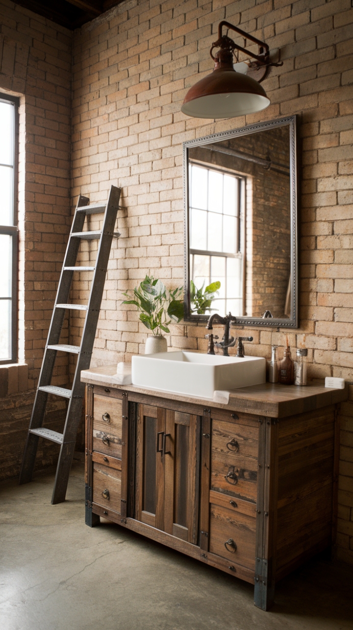 Industrial Charm: Brick and Concrete Meet Cozy Farmhouse Style