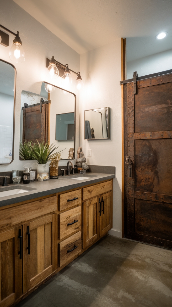 Modern Concrete and Warm Wood in Bathroom Design