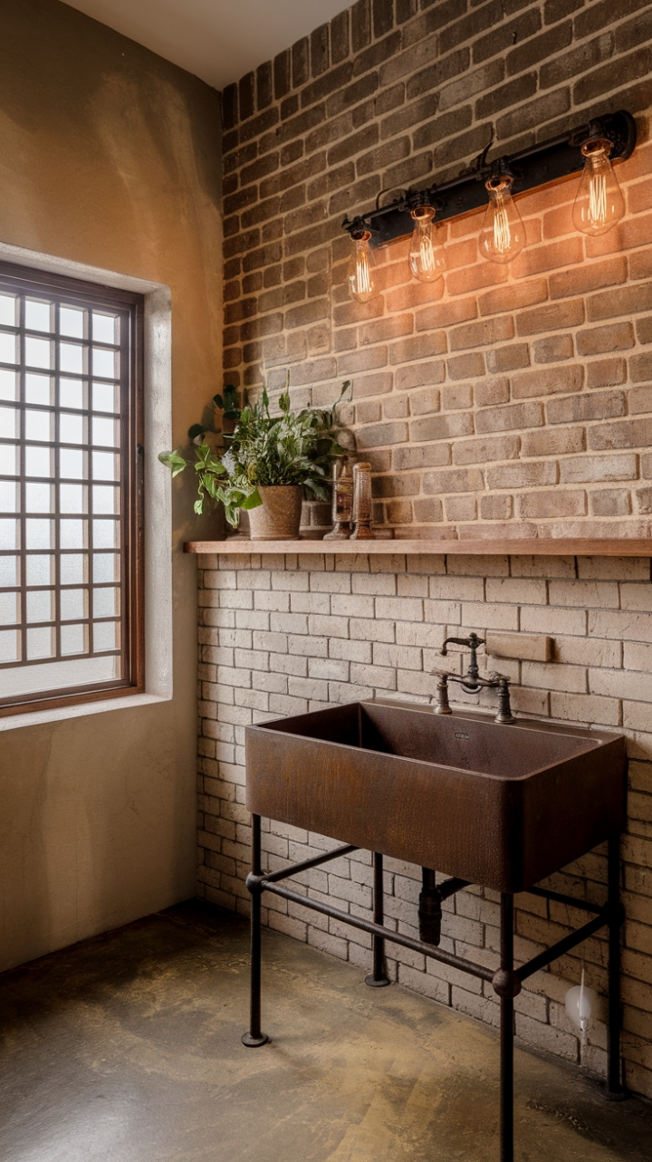 Warmth and Character in a Rustic-Industrial Bathroom