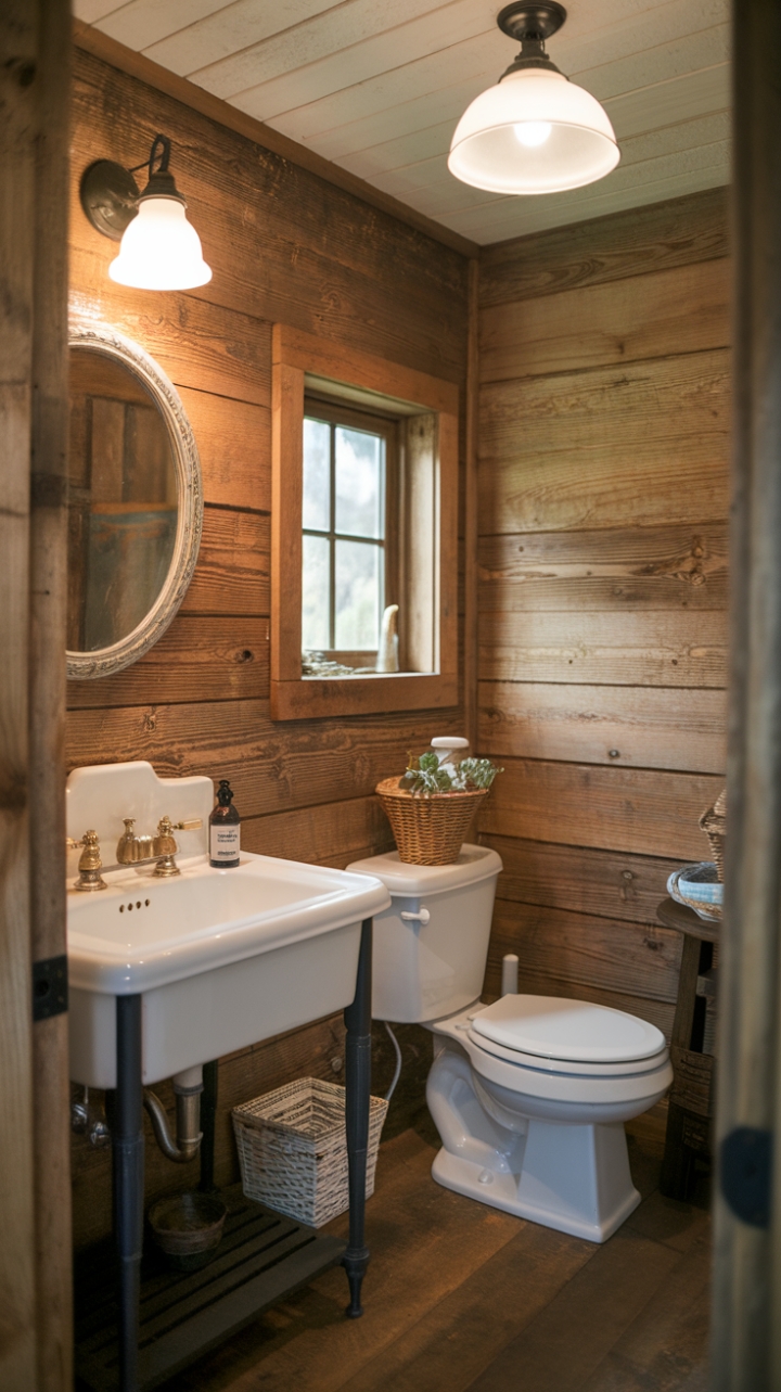 Farmhouse Charm: Cozy Powder Room with Rustic Details