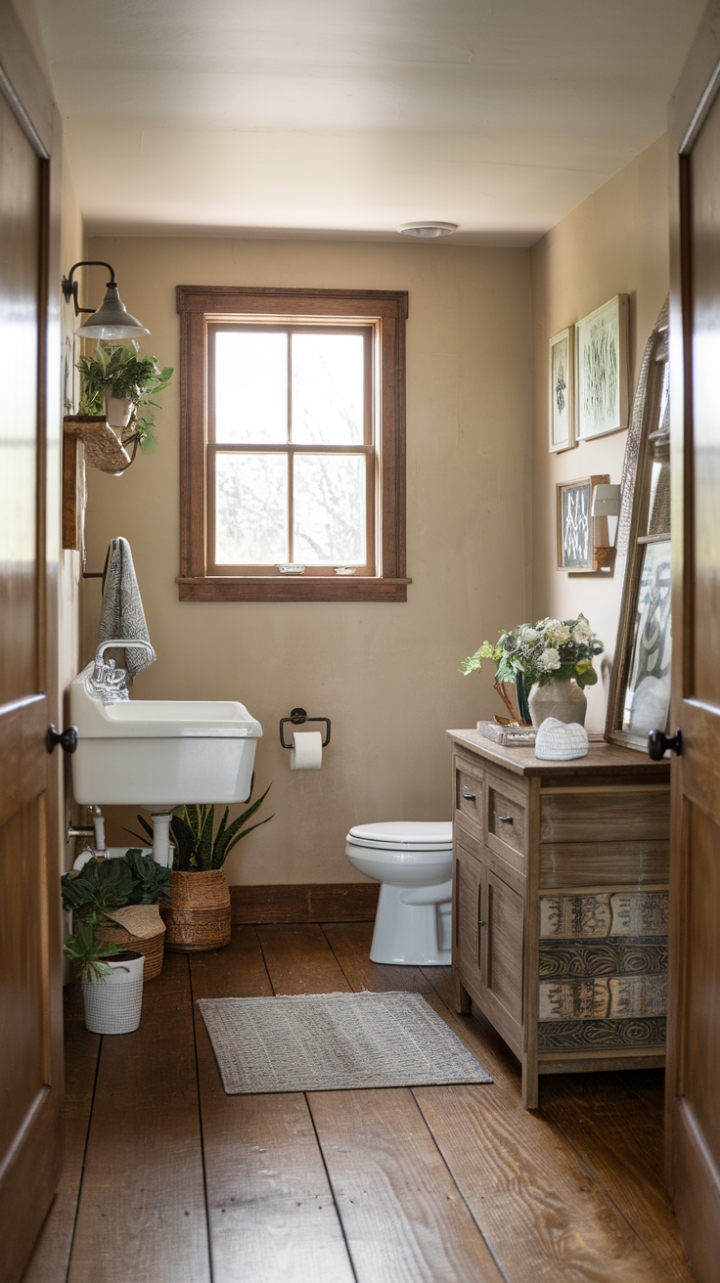 Serene Rustic Powder Room with Vintage Touches