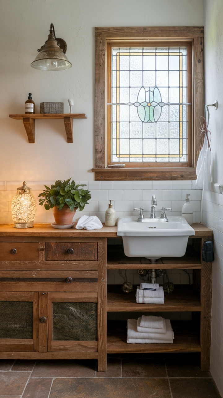 Cozy Farmhouse-Inspired Powder Room with Vintage Details
