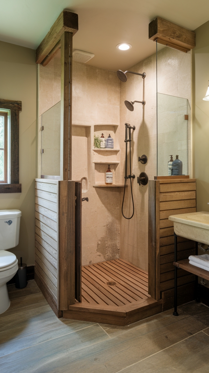 Charming Vintage-Inspired Farmhouse Bathroom with Wooden Accents