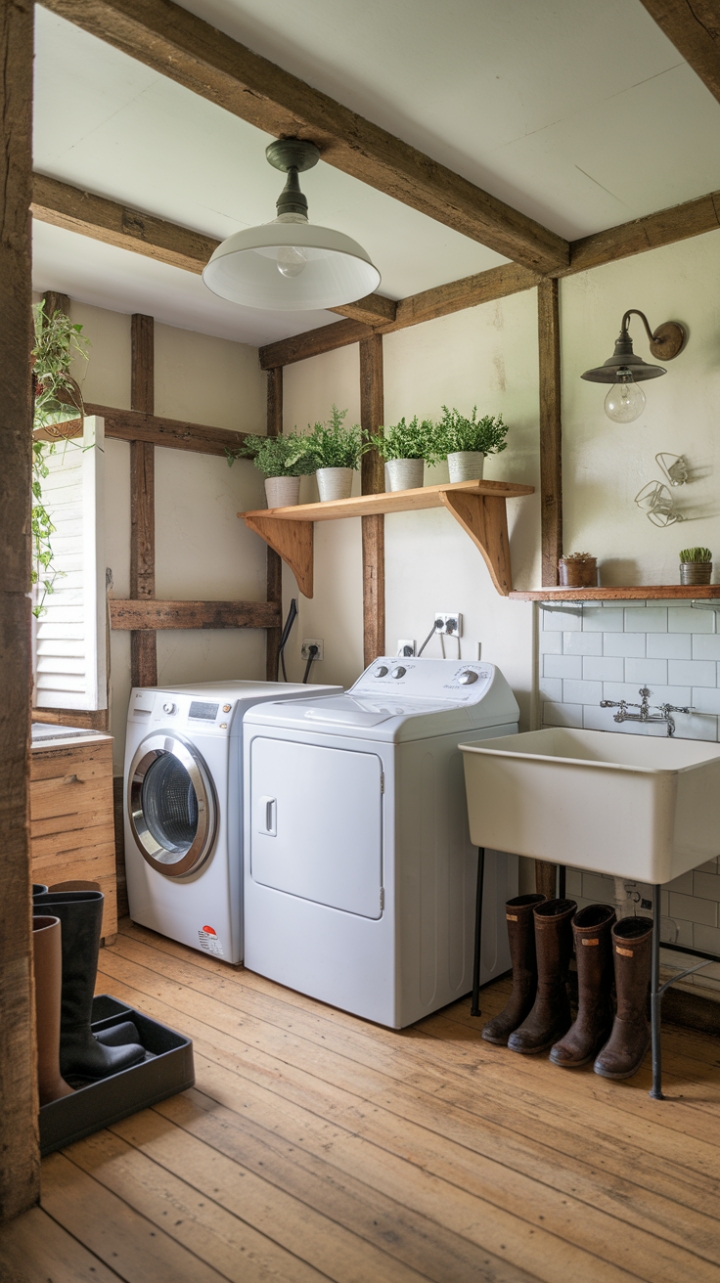 Vintage-Inspired Farmhouse Laundry Space with Natural Touches