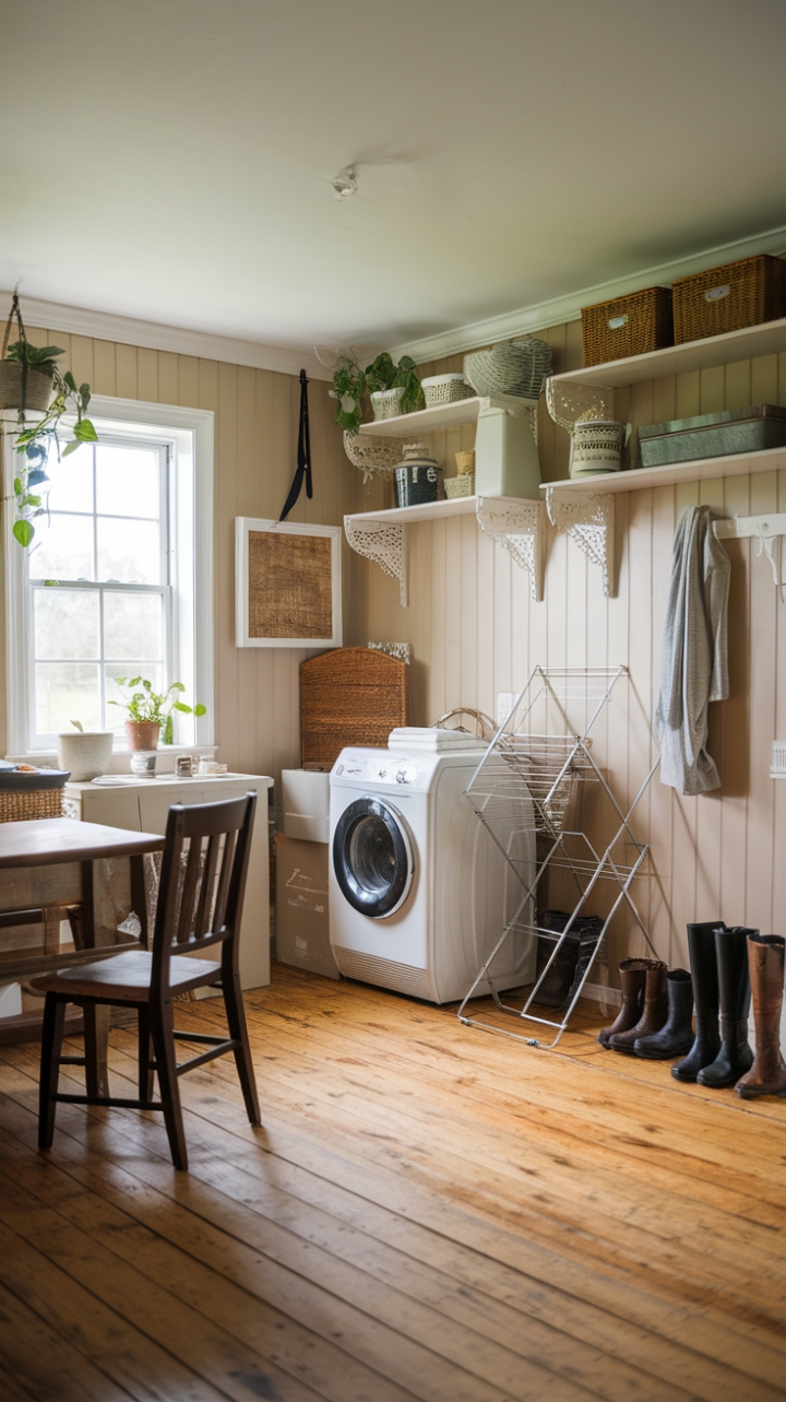 Practical Elegance: A Cozy Mudroom with Vintage Flair