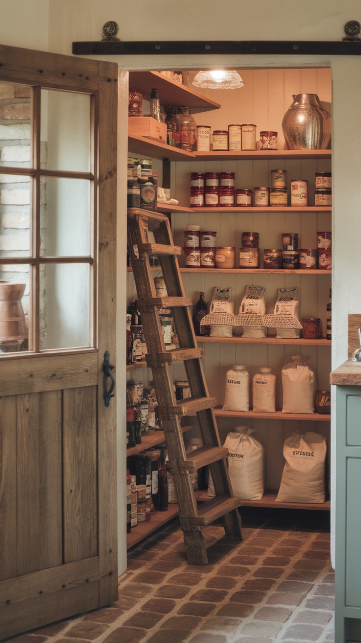 Rustic Charm: A Cozy Country Kitchen Walk-In Pantry