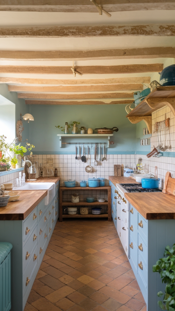 Charming Fusion: Modern Farmhouse Meets Cottage Style in a Warm Kitchen