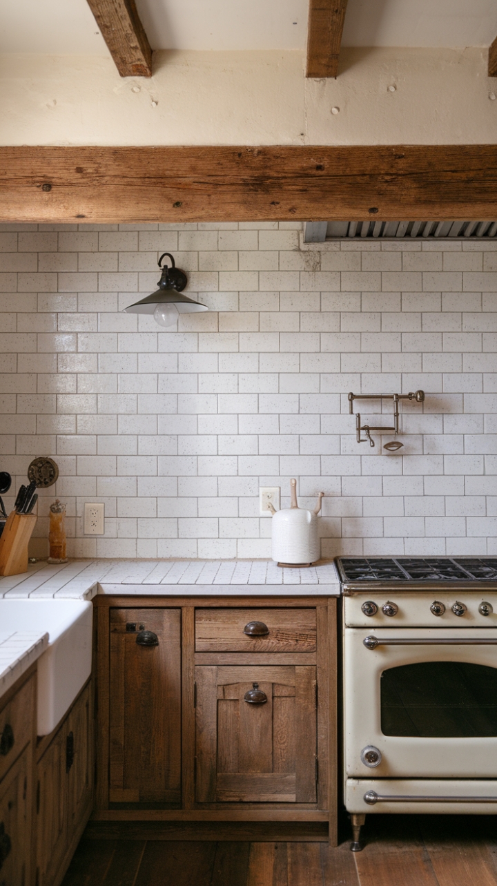 Warmth and Character in a Country Kitchen with Wooden Details and Vintage Touches