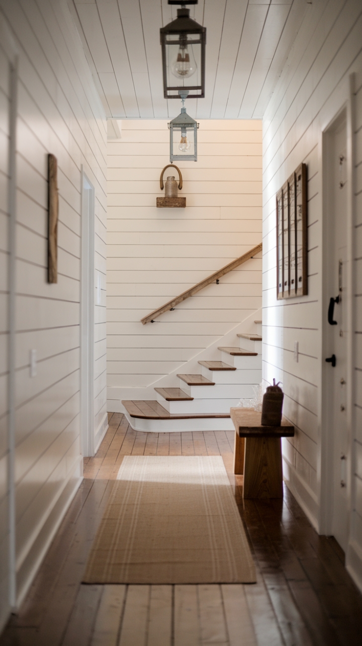 Cozy Shiplap and Warm Wood Tones Define the Inviting Entryway