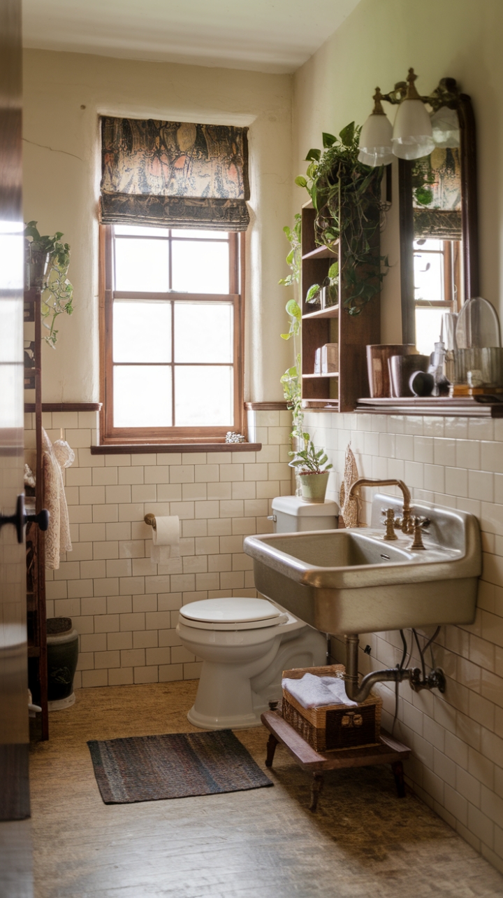 Rustic Charm: Vintage Details and Warmth in the Guest Bath