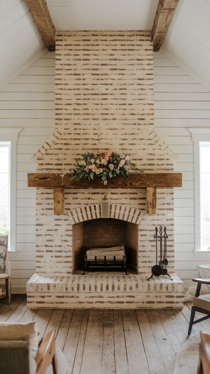 Charming Farmhouse Fireplace with Floral Accent
