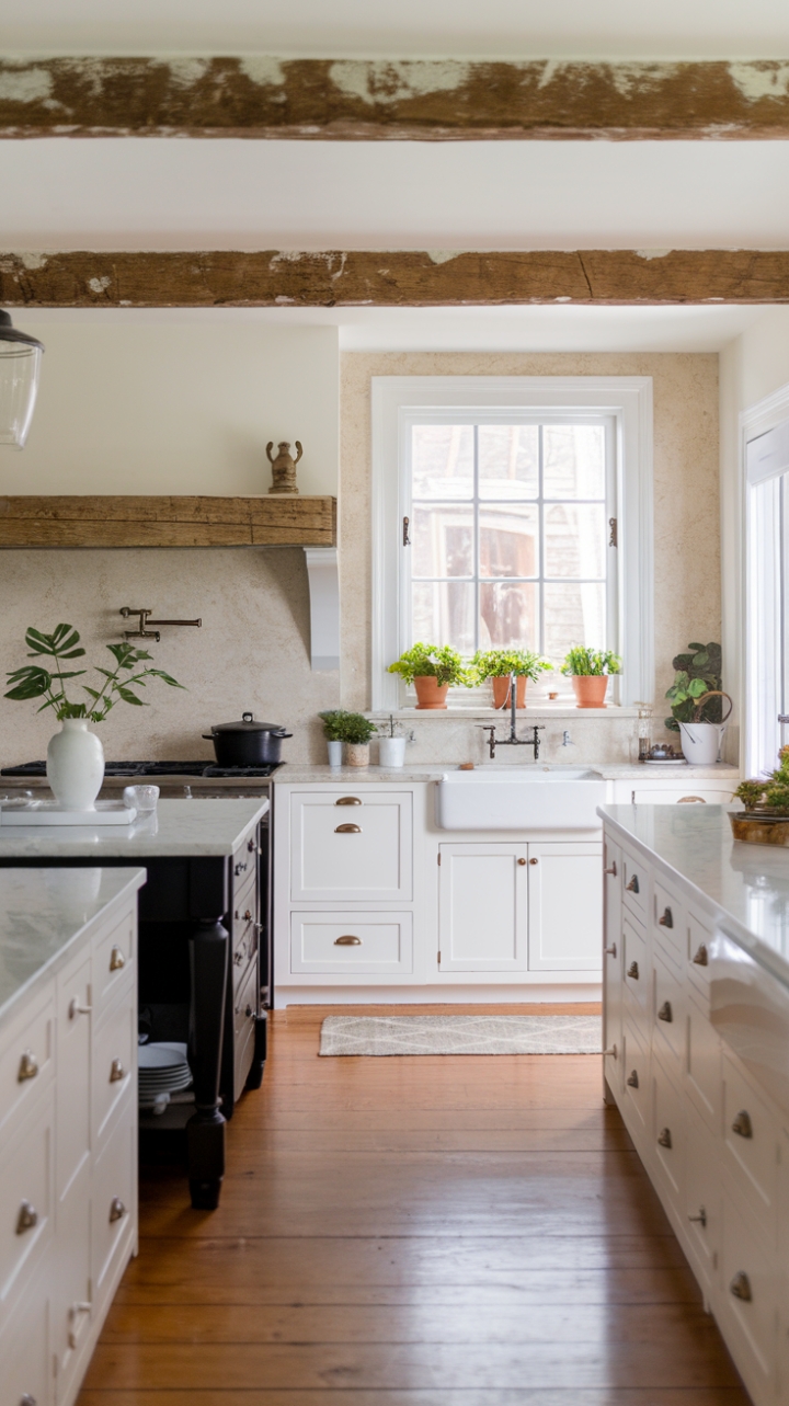 Sophisticated Comfort with White, Marble, and Warm Wood Accents