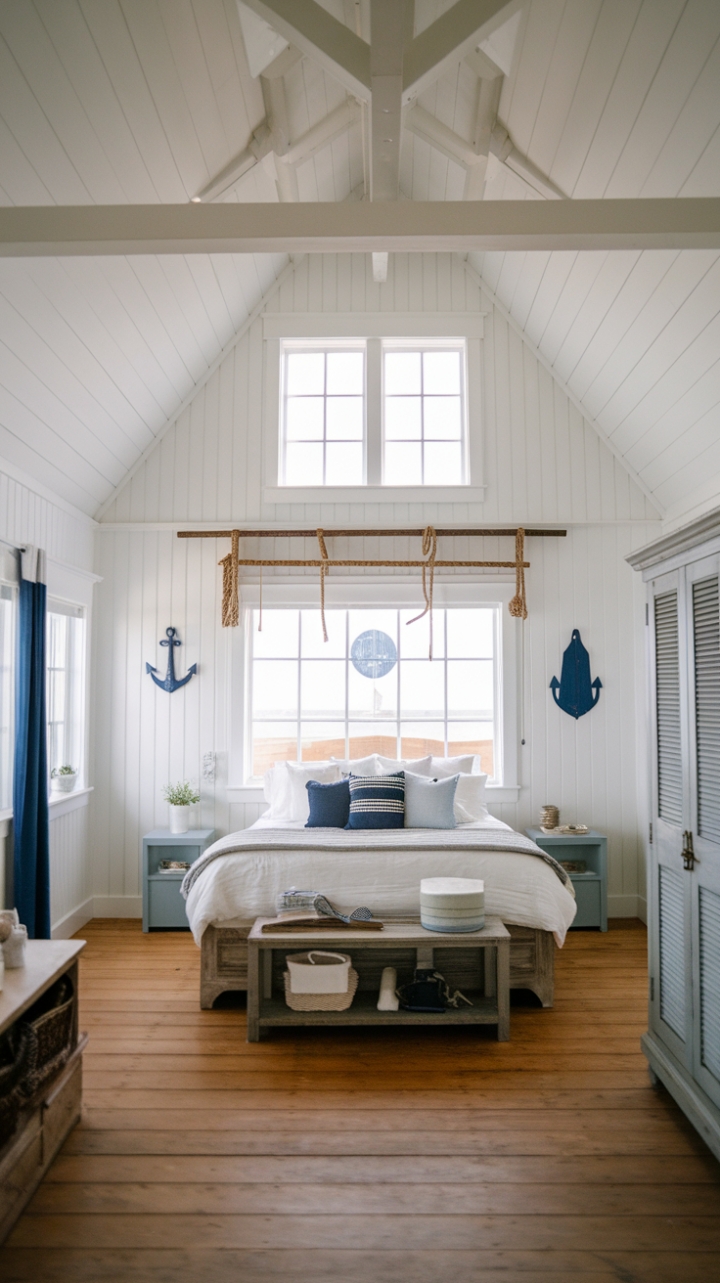 Airy Modern Coastal Bedroom with Nautical Accents