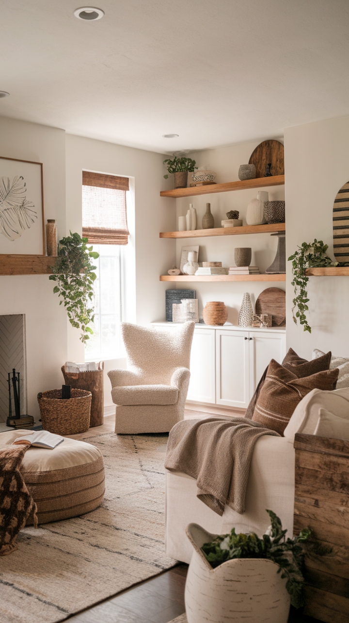 Bohemian Farmhouse Charm: A Cozy, Green-Accented Living Room