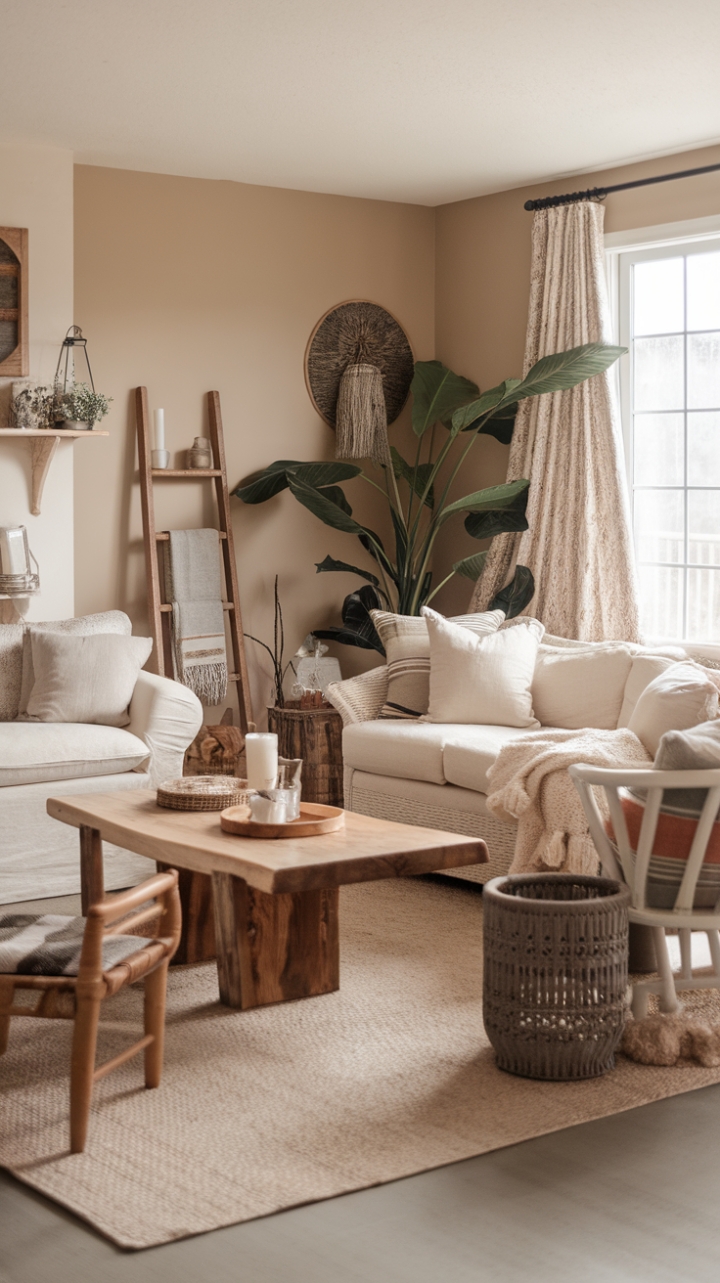 Rustic Charm Meets Modern Comfort in a Serene Living Room
